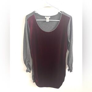 Sundance Womens Velvet Top Dulcet Burgundy Gray Long Sleeve Ruched Soft Girl L